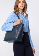 Shopper-Tasche aus Leder mit Monogramm und vertikalen Reißverschlüssen, dunkelblau, 96-4E-002-9, Bild 15