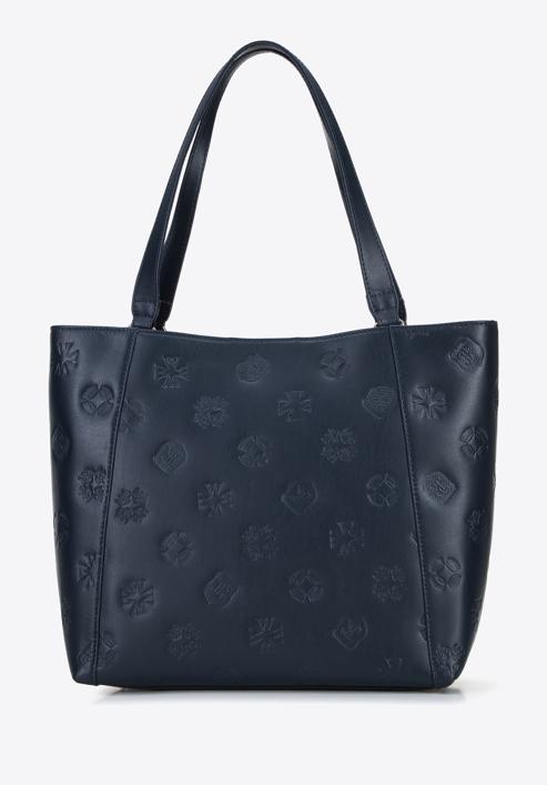 Shopper-Tasche aus Leder mit Monogramm und vertikalen Reißverschlüssen, dunkelblau, 96-4E-002-9, Bild 3