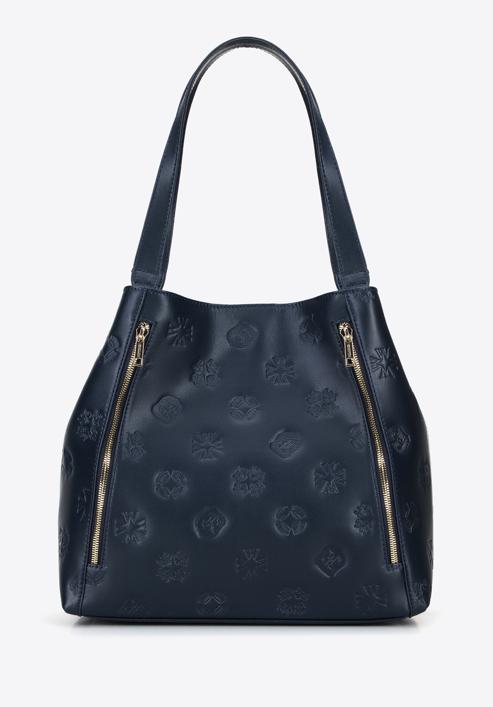 Shopper-Tasche aus Leder mit Monogramm und vertikalen Reißverschlüssen, dunkelblau, 96-4E-002-9, Bild 4