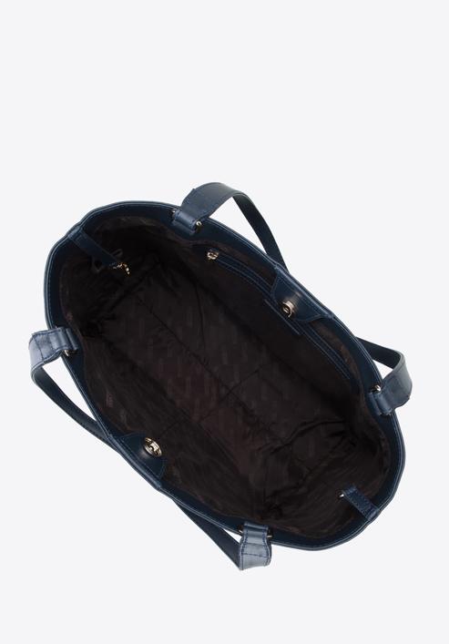 Shopper-Tasche aus Leder mit Monogramm und vertikalen Reißverschlüssen, dunkelblau, 96-4E-002-9, Bild 5