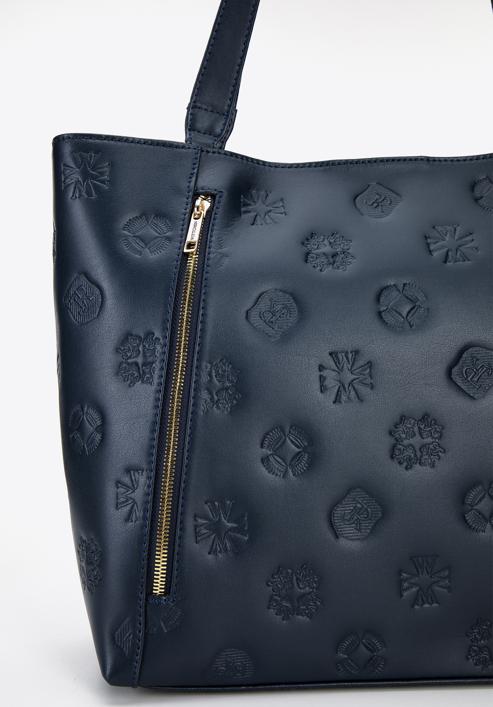 Shopper-Tasche aus Leder mit Monogramm und vertikalen Reißverschlüssen, dunkelblau, 96-4E-002-9, Bild 6