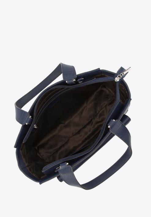 Shopper-Tasche aus Leder mit Vordertasche, dunkelblau, 95-4E-619-7, Bild 3