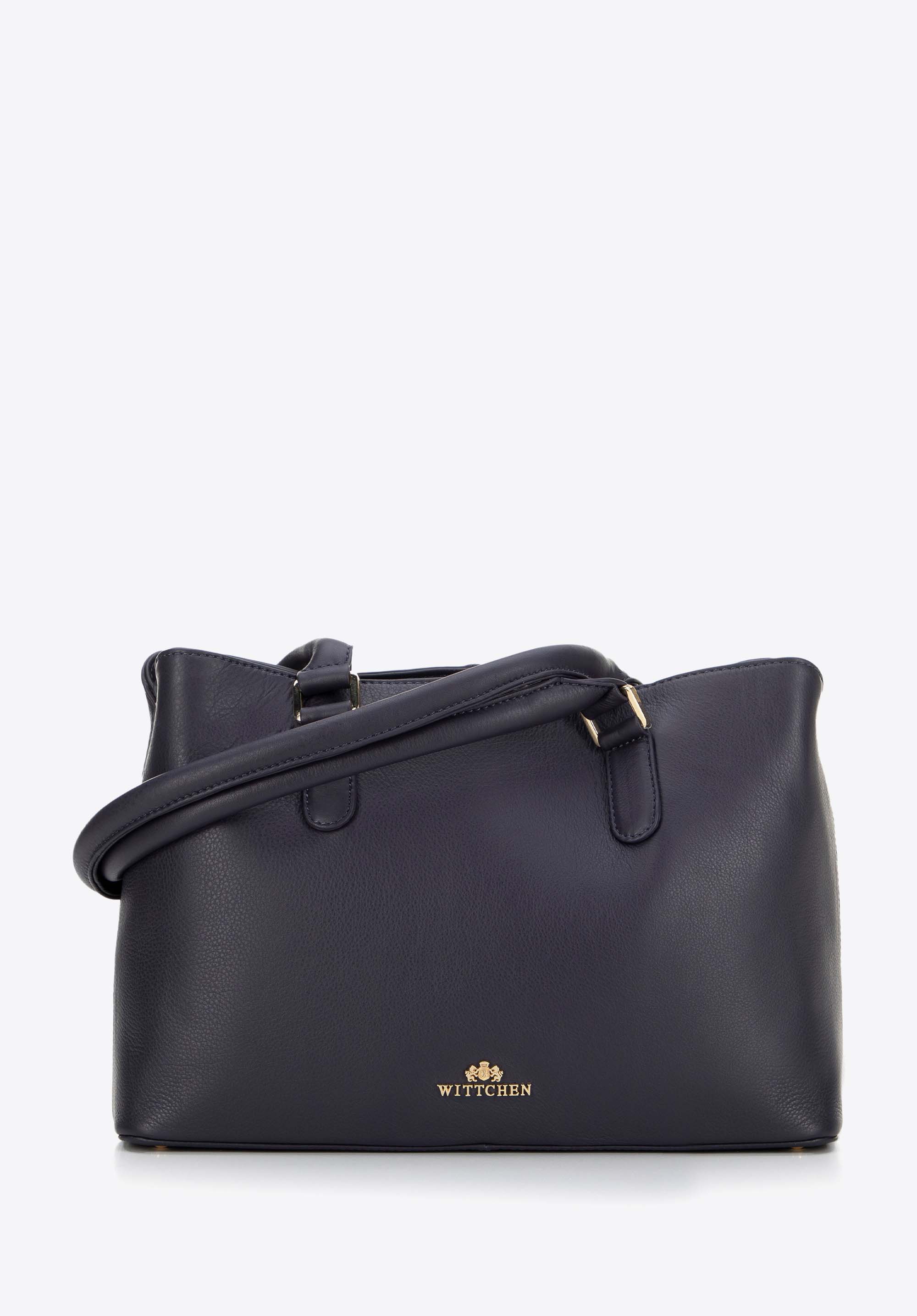 Shopper-Tasche aus Leder mit zwei Fächern, dunkelblau, 99-4E-018-7, Bild 1