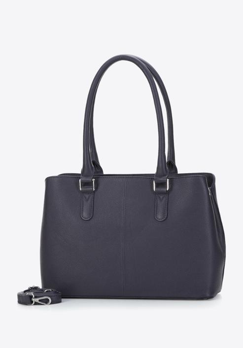 Shopper-Tasche aus Leder mit zwei Fächern, dunkelblau, 97-4E-001-Z, Bild 3