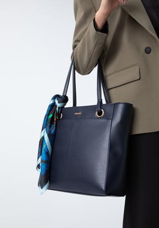 Shopper-Tasche aus Öko-Leder mit großer Vordertasche, dunkelblau, 97-4Y-534-7, Bild 1