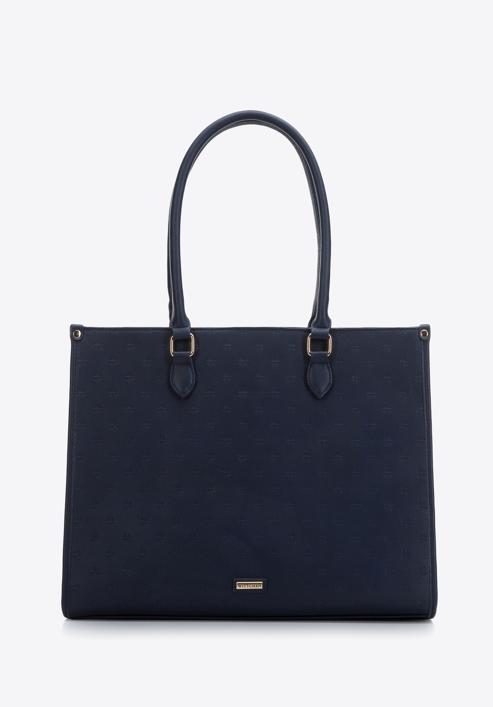 Shopper-Tasche aus Öko-Leder mit Monogramm, dunkelblau, 97-4Y-227-4, Bild 1