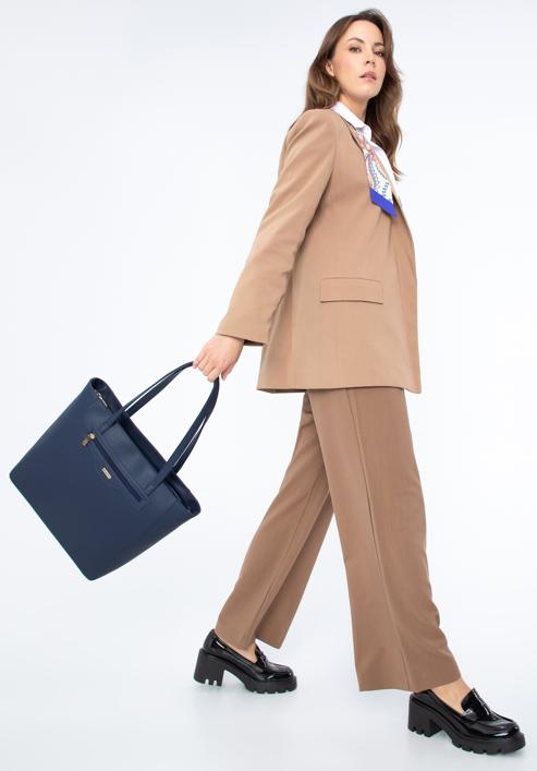 Shopper-Tasche aus Saffiano-Öko-Leder mit Vordertasche, dunkelblau, 97-4Y-518-7, Bild 15