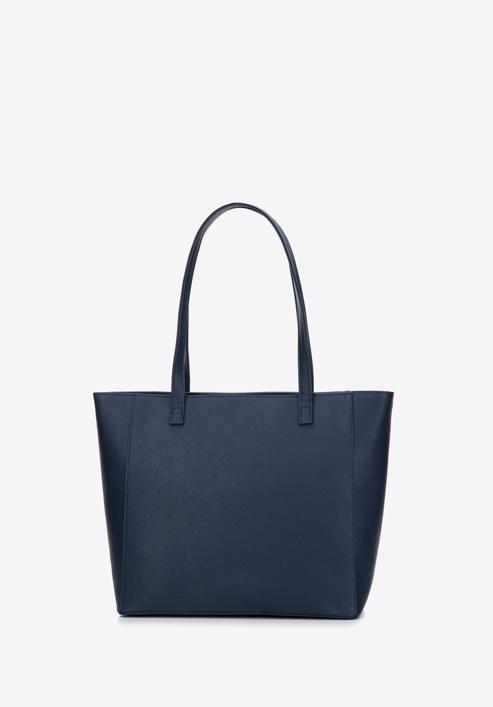 Shopper-Tasche aus Saffiano-Öko-Leder mit Vordertasche, dunkelblau, 97-4Y-518-F, Bild 3