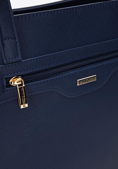 Shopper-Tasche aus Saffiano-Öko-Leder mit Vordertasche, dunkelblau, 97-4Y-518-7, Bild 5