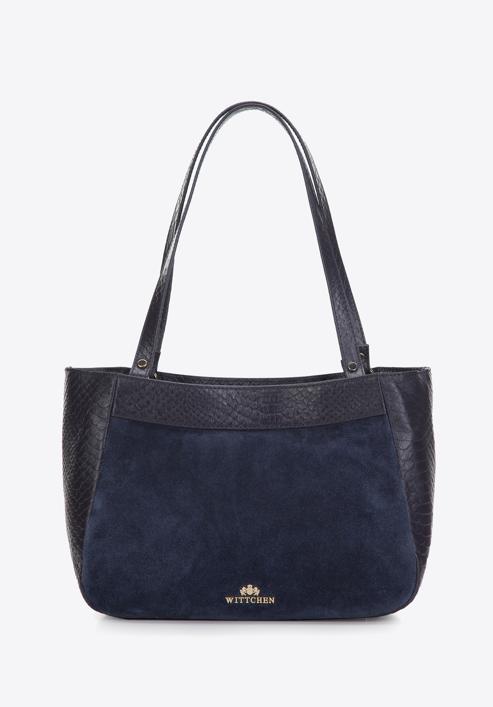 Shopper-Tasche aus zwei Lederarten, dunkelblau, 97-4E-003-Z, Bild 2