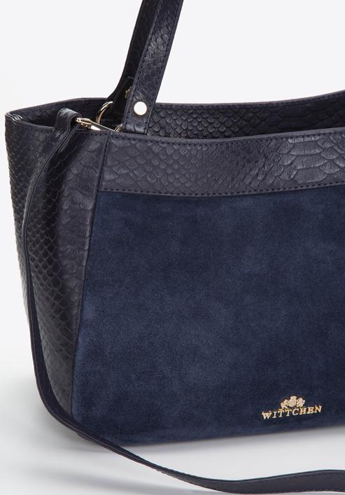 Shopper-Tasche aus zwei Lederarten, dunkelblau, 97-4E-003-Z, Bild 6
