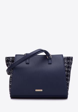 Shopper-Tasche mit Bouclé-Detail, dunkelblau, 97-4Y-750-N, Bild 1