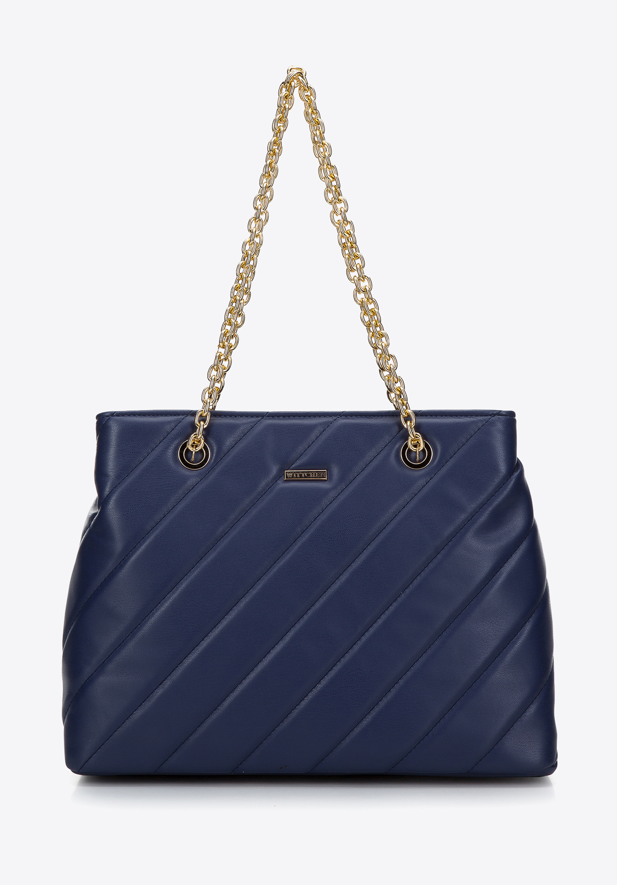 Shopper-Tasche mit diagonaler Kettensteppung, dunkelblau, 97-4Y-608-N, Bild 1