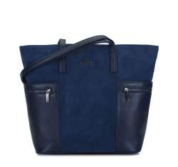 Shopper-Tasche mit Seitentaschen und dekorativen Reißverschlüssen, dunkelblau, 93-4Y-502-N, Bild 1