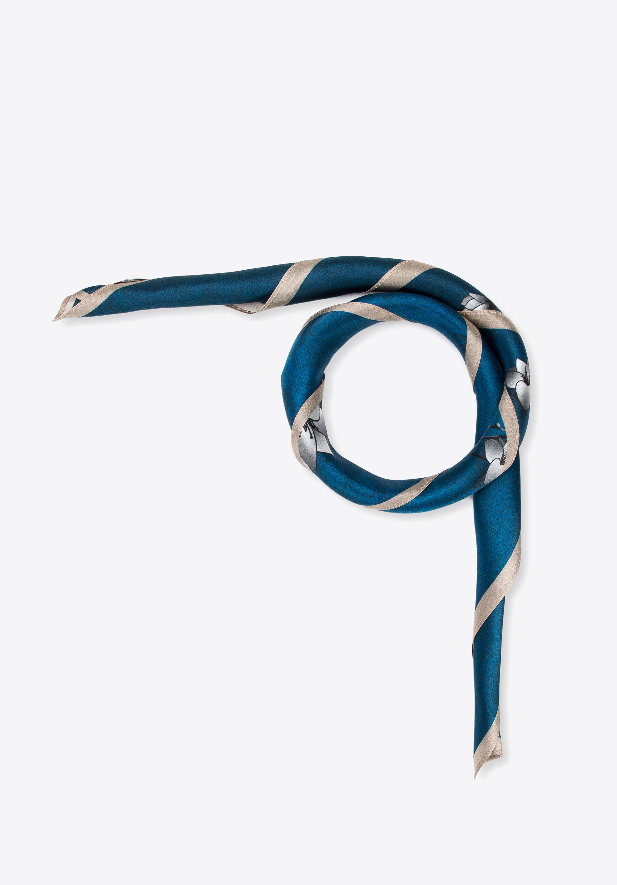 Großer gemusterter Seidenschal für Damen, dunkelblau - silberfarbig, 97-7D-S02-X15, Bild 1