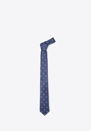 Set aus gemustertem Einstecktuch, Manschettenknöpfen und Krawatte, dunkelblau - silberfarbig, 91-7Z-003-X3D, Bild 1