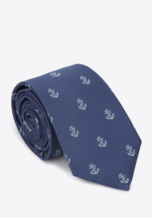 Set aus gemustertem Einstecktuch, Manschettenknöpfen und Krawatte, dunkelblau - silberfarbig, 91-7Z-003-X1D, Bild 3