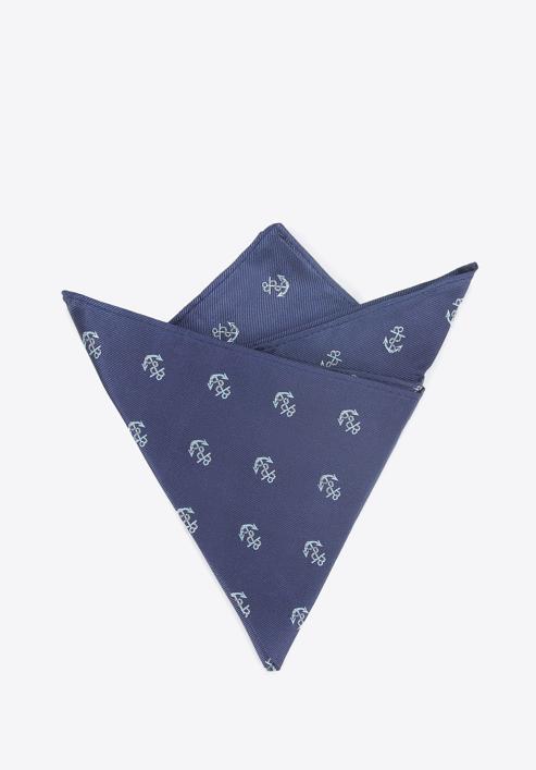 Set aus gemustertem Einstecktuch, Manschettenknöpfen und Krawatte, dunkelblau - silberfarbig, 91-7Z-003-X2D, Bild 4