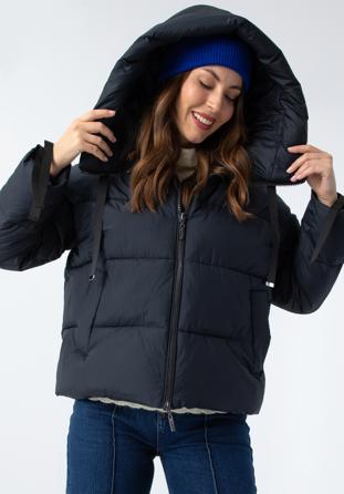 Steppjacke für Damen mit Strickbündchen an den Ärmeln - Oversize, dunkelblau, 97-9D-401-N-XS, Bild 1