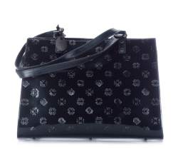 Shopper-Tasche aus Lackleder mit Monogramm, dunkelblau, 34-4-081-NL, Bild 1