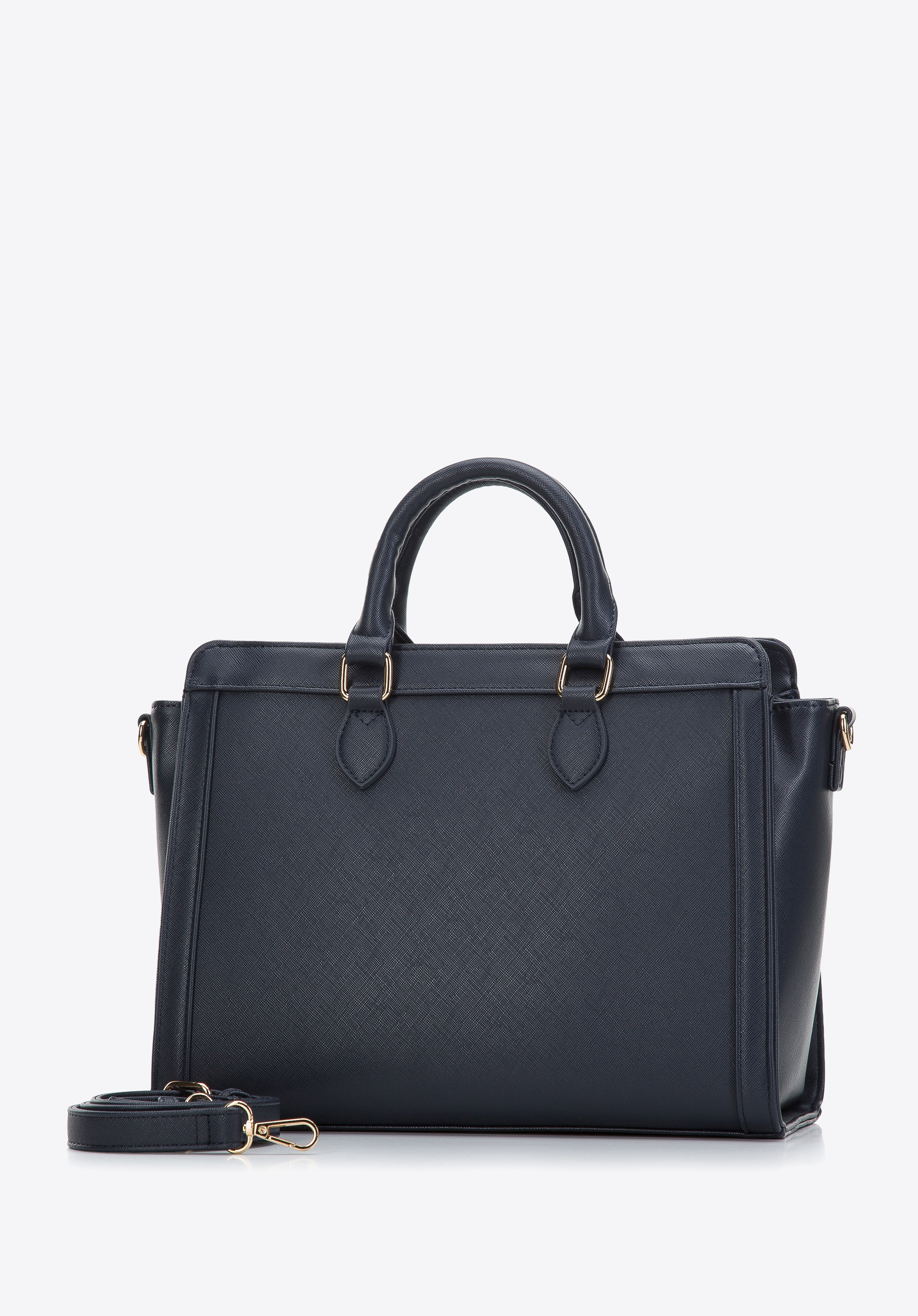 Köfferchen aus Öko-Saffiano-Leder mit dekorativem Riemen, dunkelblau, 97-4Y-219-7, Bild 1