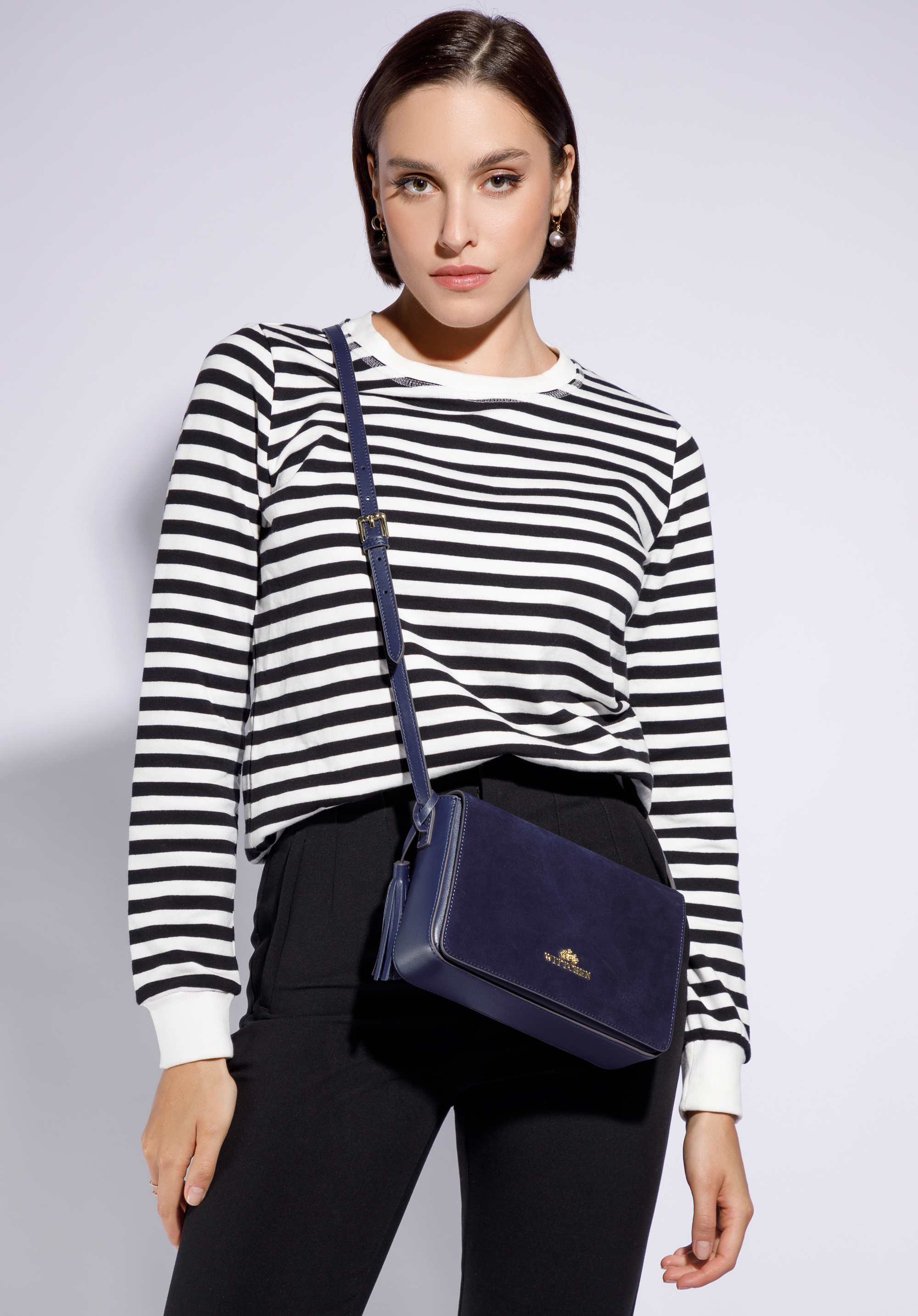 Überschlagtasche aus Leder für Damen mit Quastendetail