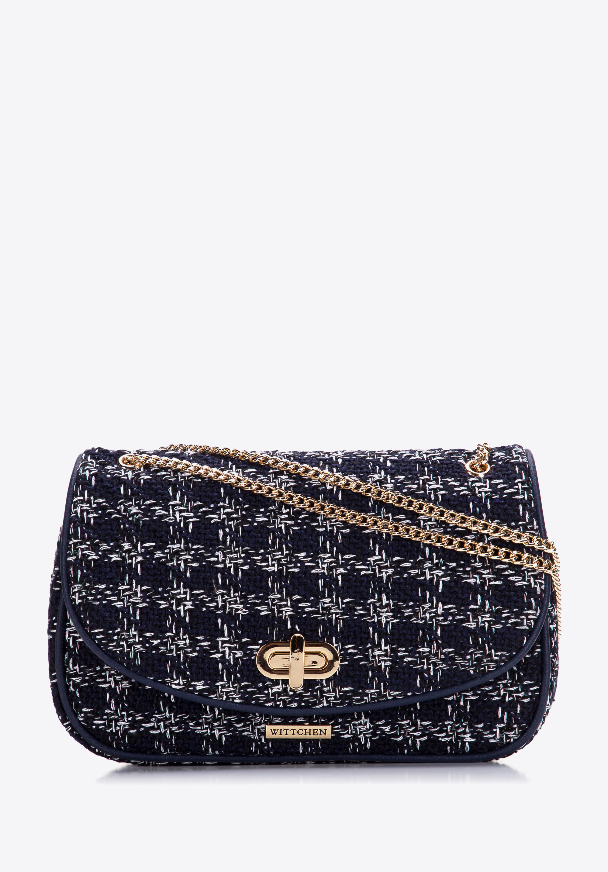 Umchengetasche aus Bouclé-Stoff mit Kette für Damen, dunkelblau, 97-4Y-752-N, Bild 1