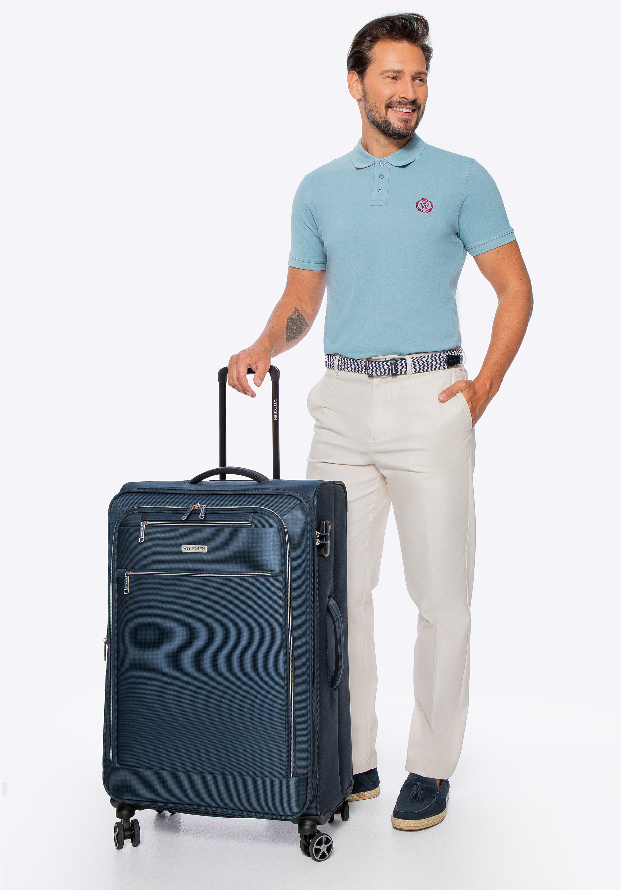 Weicher großer Koffer aus Polyester, dunkelblau, 56-3S-173-90, Bild 1