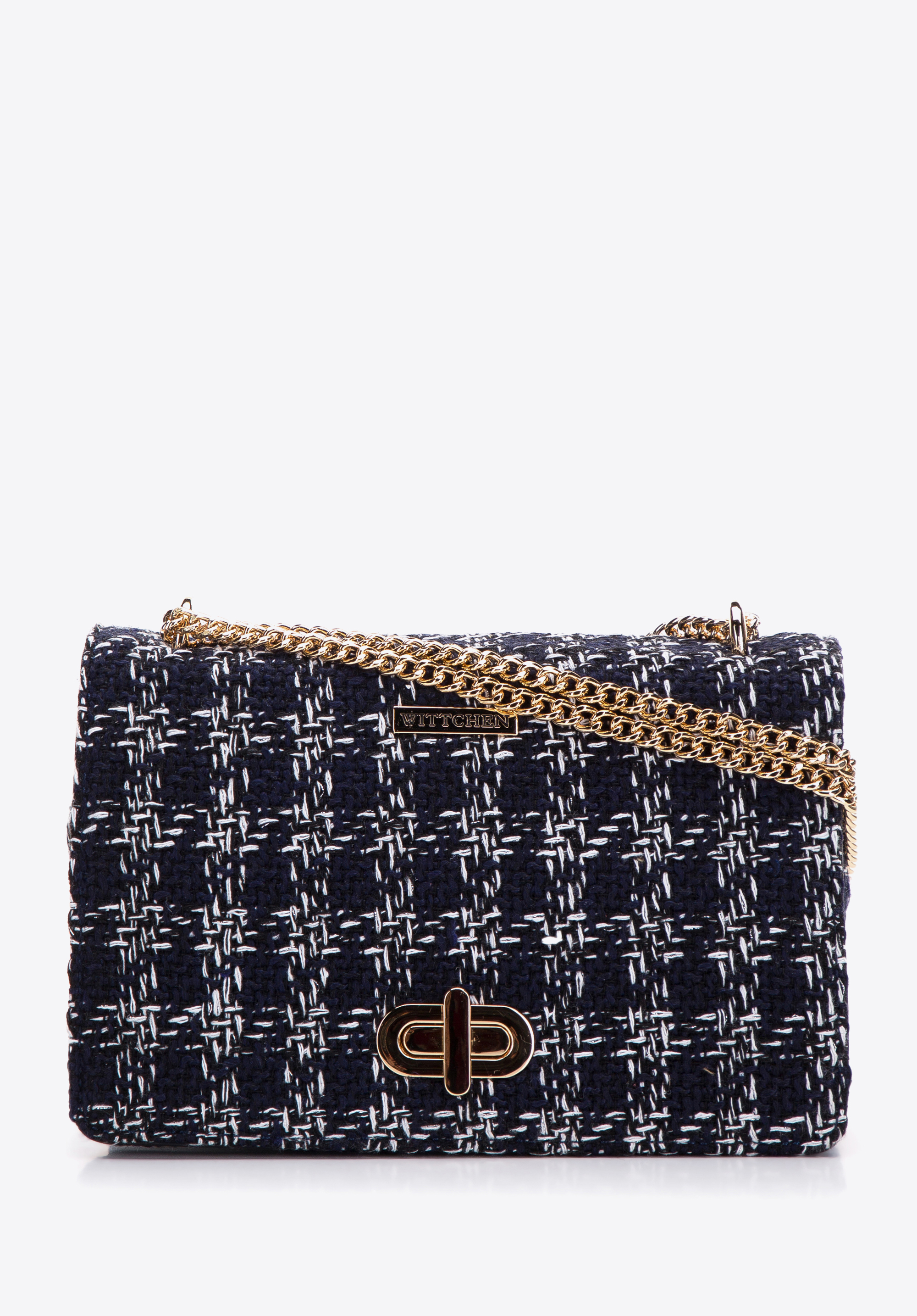 Kleine Damenhandtasche aus Bouclé mit Kettenschulterriemen