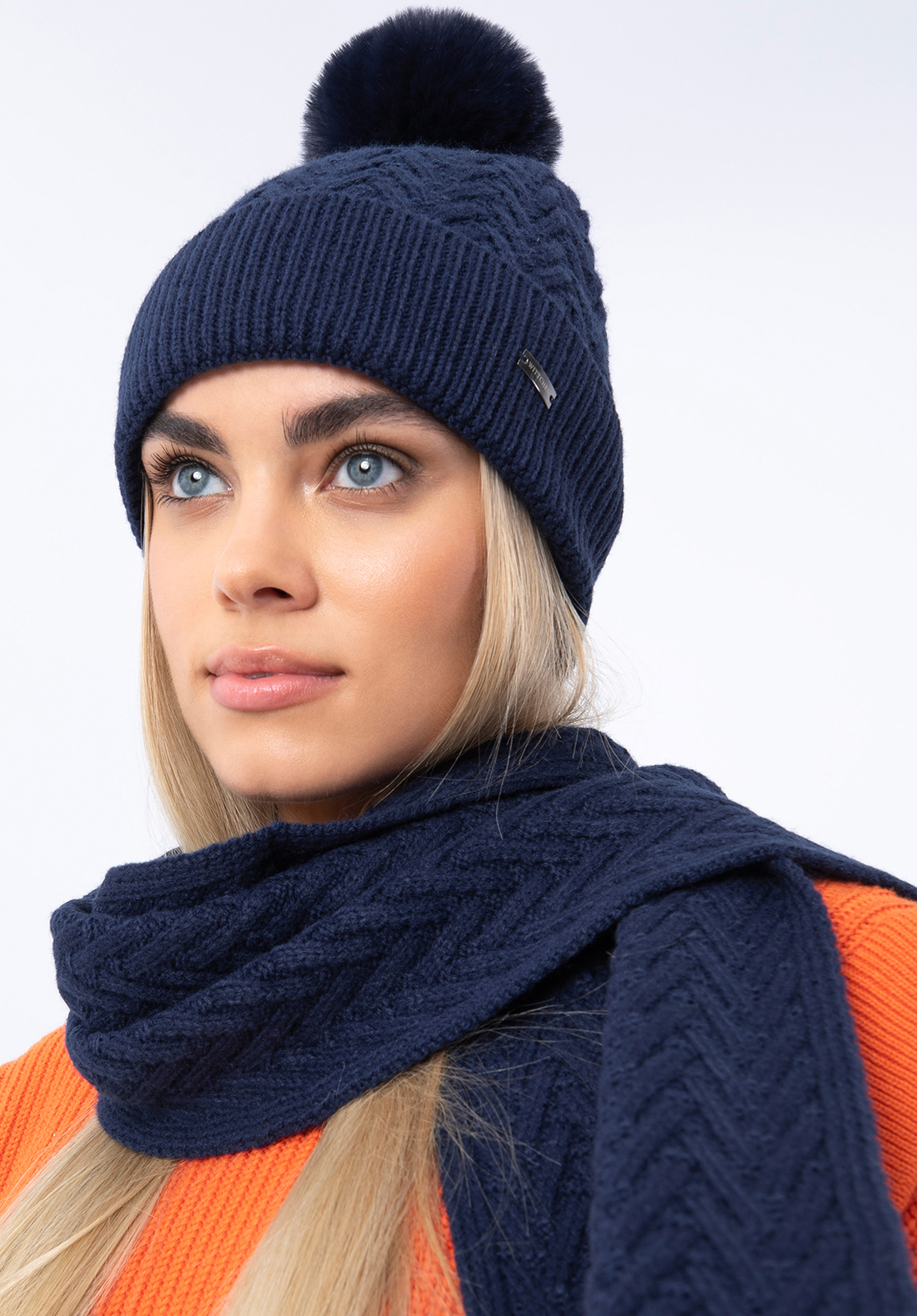 Wintermütze mit Fischgrätmuster
