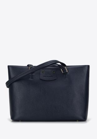 Shopper-Tasche aus Leder mit zwei Fächern, dunkelblau, 95-4E-639-7, Bild 1