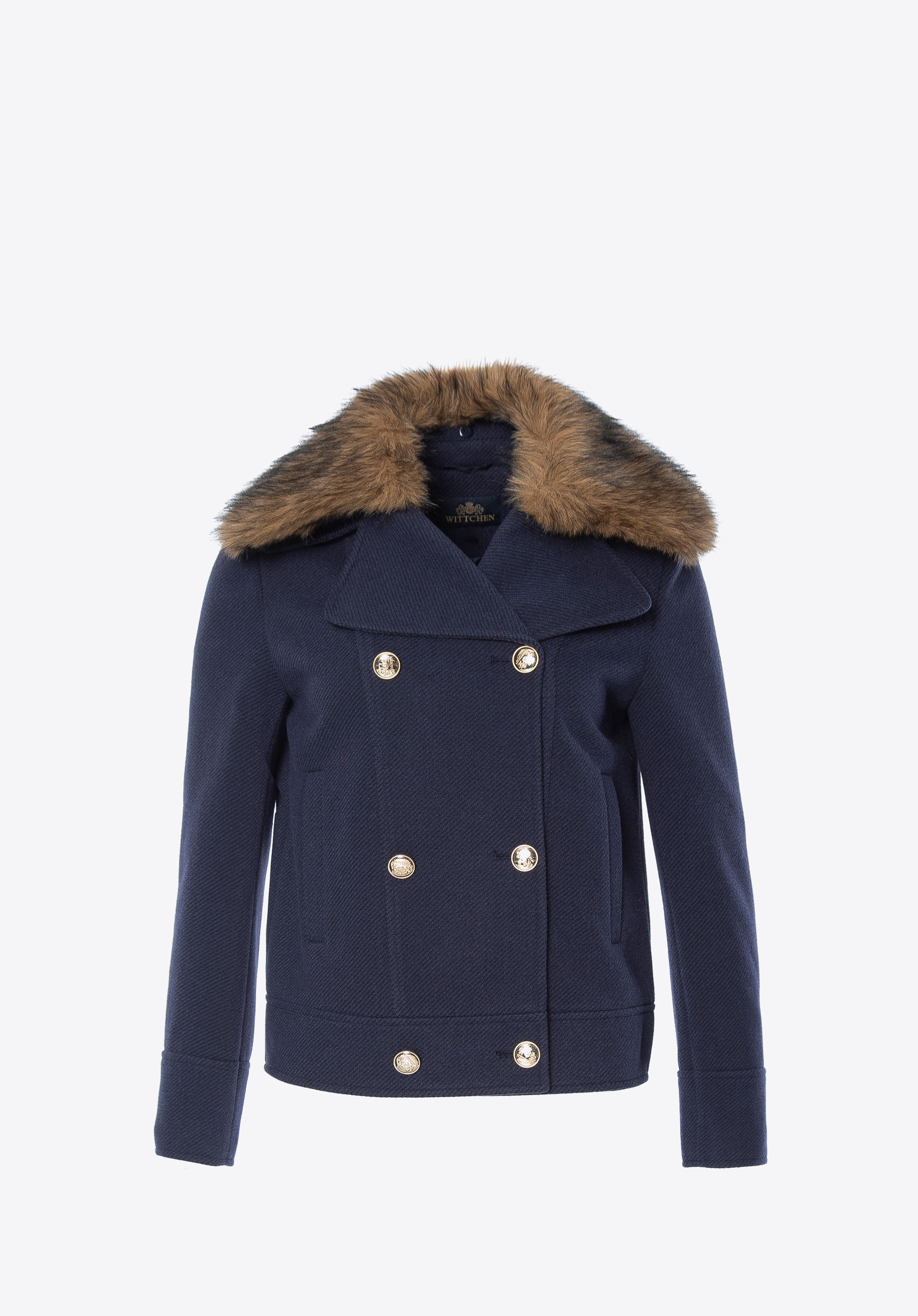 Zweireihige Jacke mit abnehmbarem Kunstfell, dunkelblau, 101-9X-303-N-2XL, Bild 1