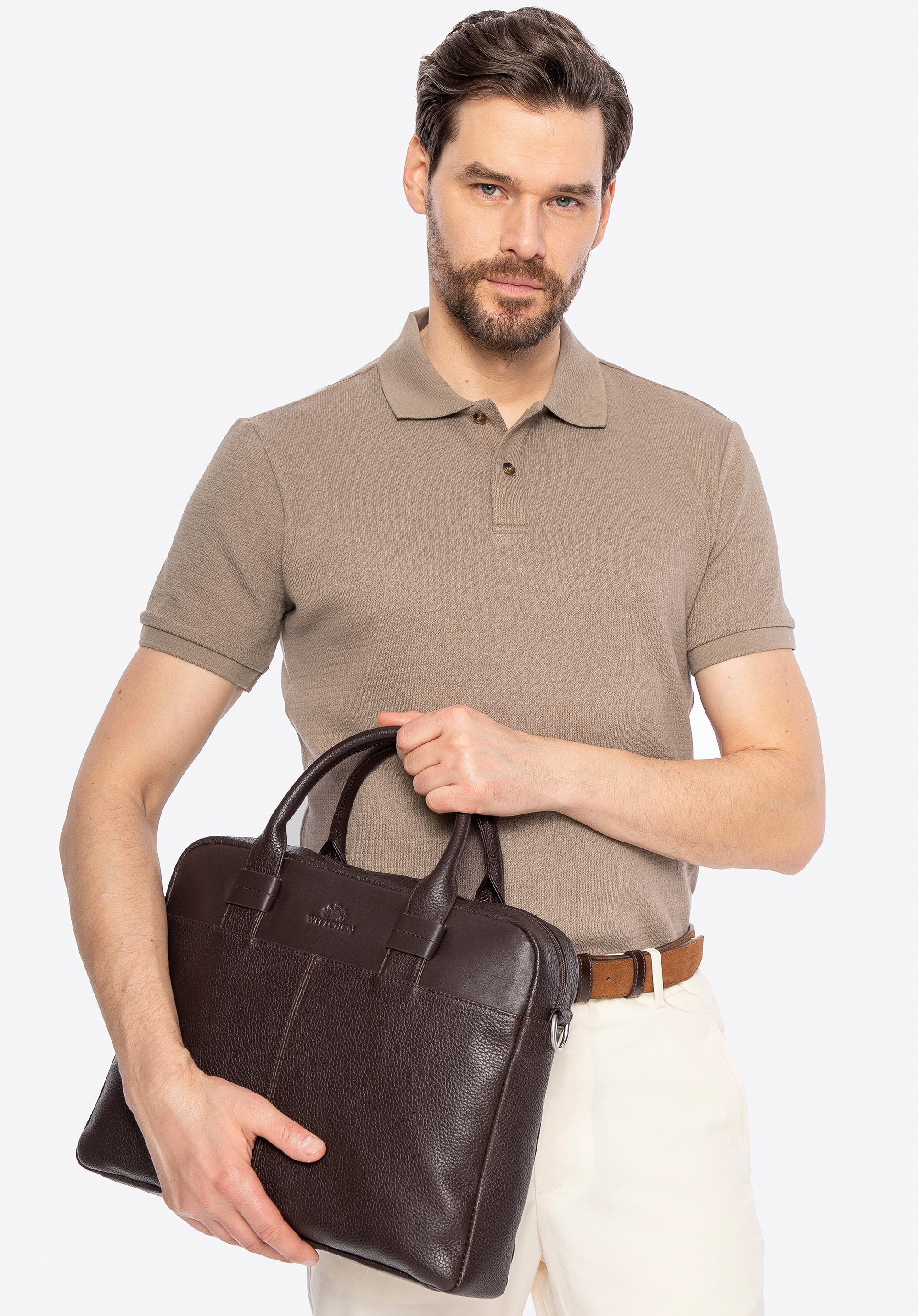 13"-Laptoptasche aus Leder mit zwei Texturen, dunkelbraun, 100-3U-805-4, Bild 1