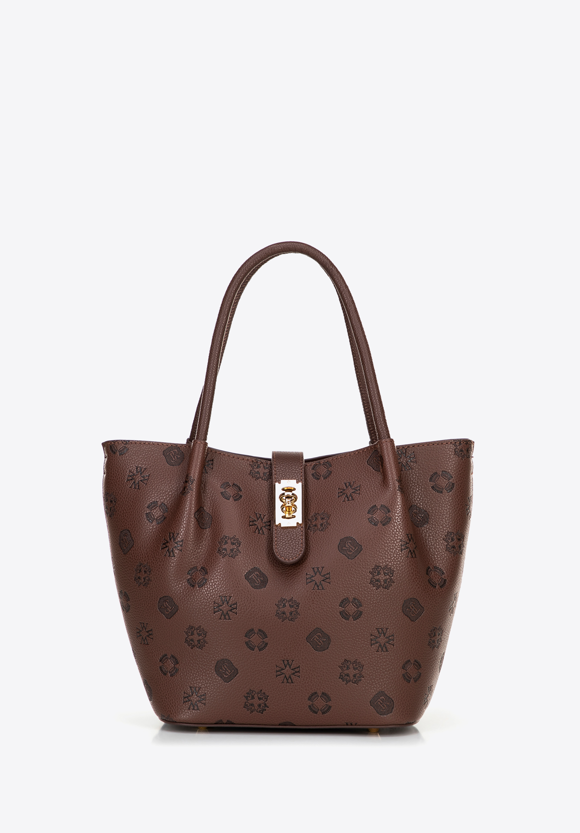 Damen-Einkaufstasche aus Kunstleder mit Monogrammprägung, dunkelbraun, 101-4Y-P00-4, Bild 1