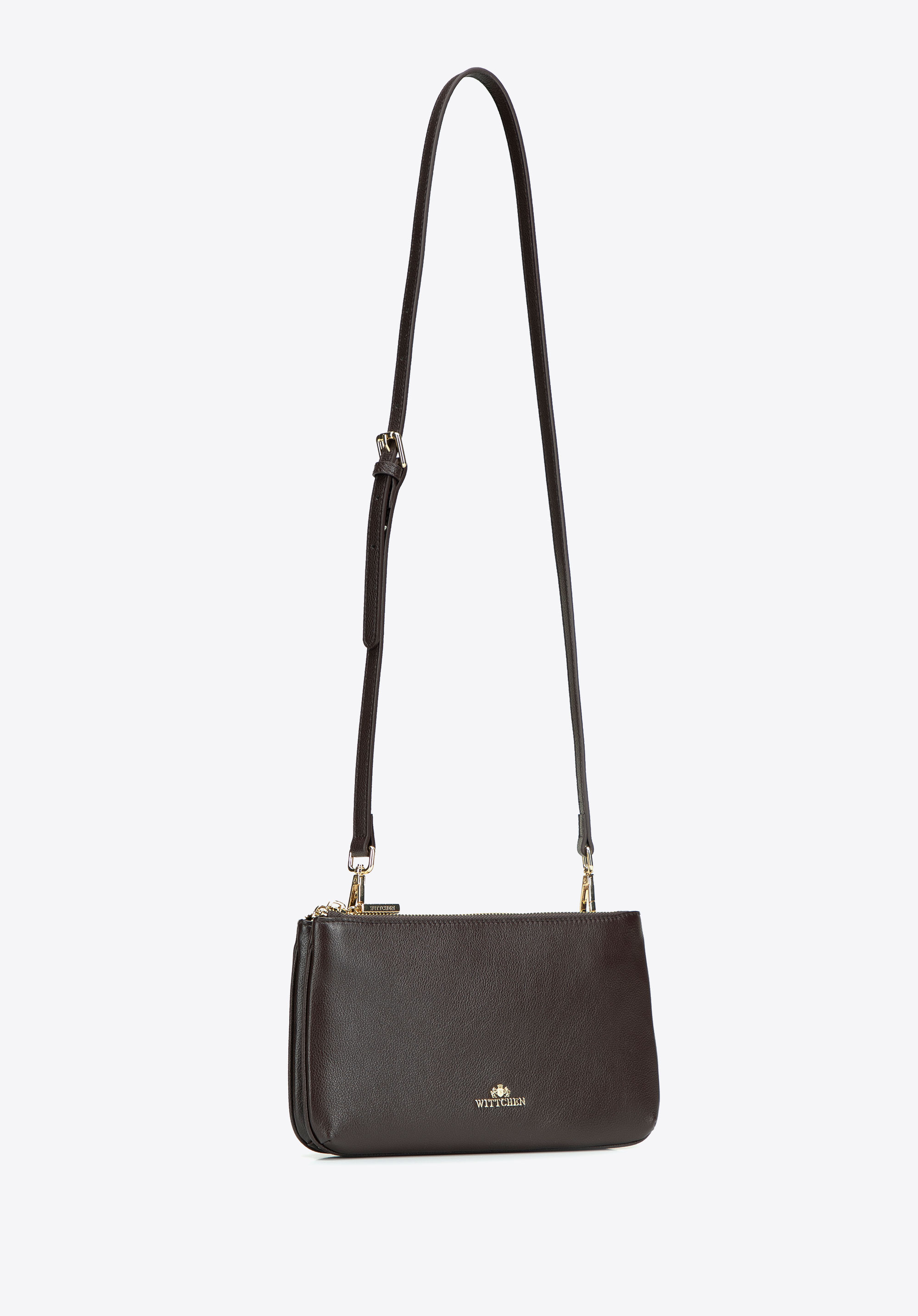 Damen-Lederhandtasche mit zwei Fächern und abnehmbarem Riemen, dunkelbraun, 103-4E-626-4, Bild 1