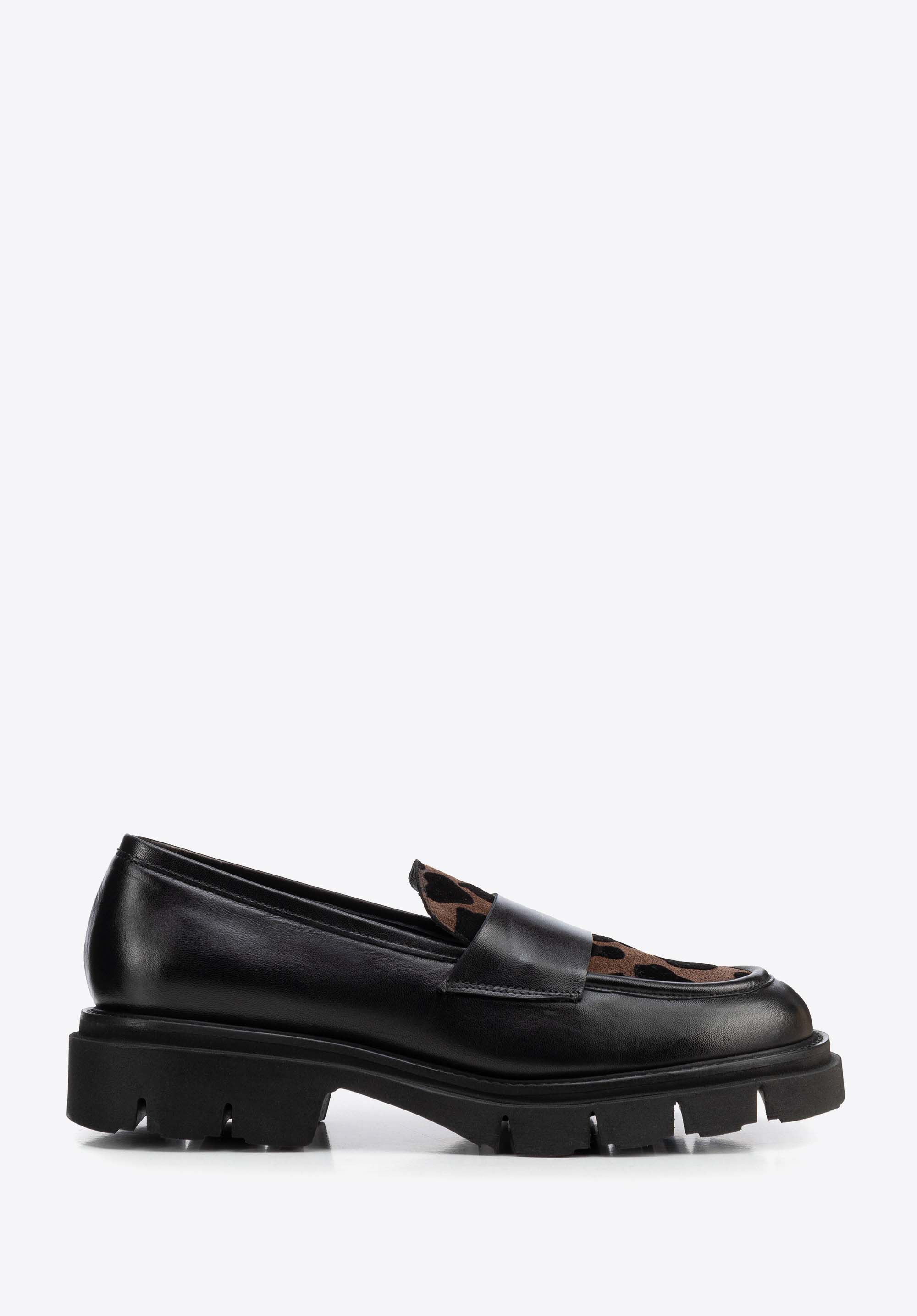 Damen-Lederslipper mit Leopardenmuster-Einsatz, dunkelbraun, 103-D-101-4-40, Bild 1