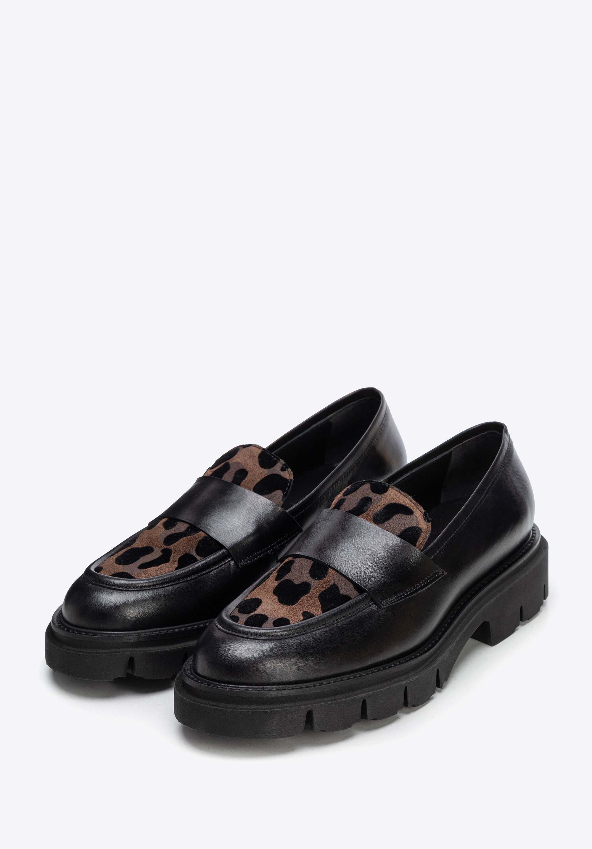 Damen-Lederslipper mit Leopardenmuster-Einsatz, dunkelbraun, 103-D-101-4-40, Bild 1