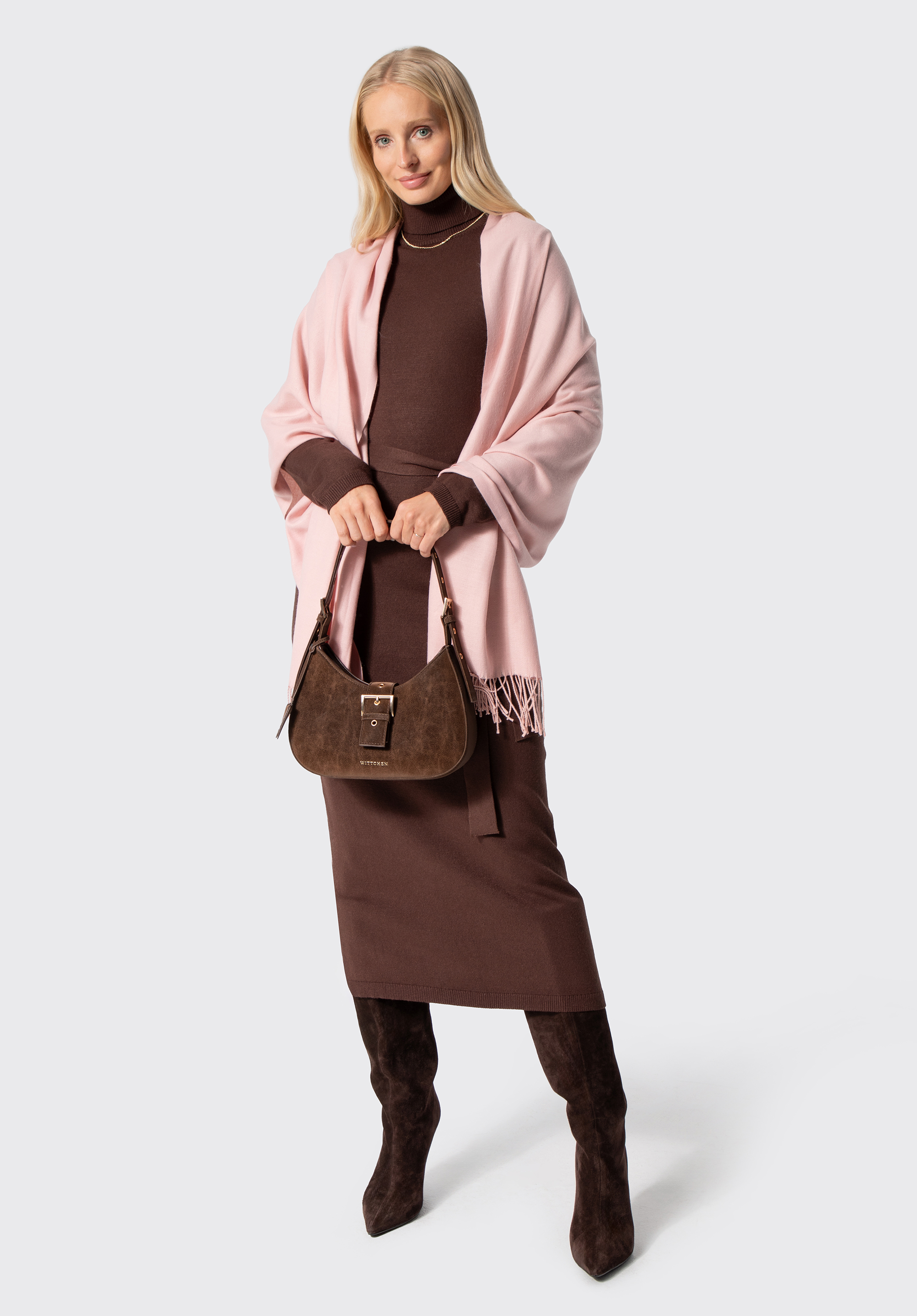 Damen-Rollkragenkleid mit Bindegürtel, dunkelbraun, 103-99-900-4-XS, Bild 1
