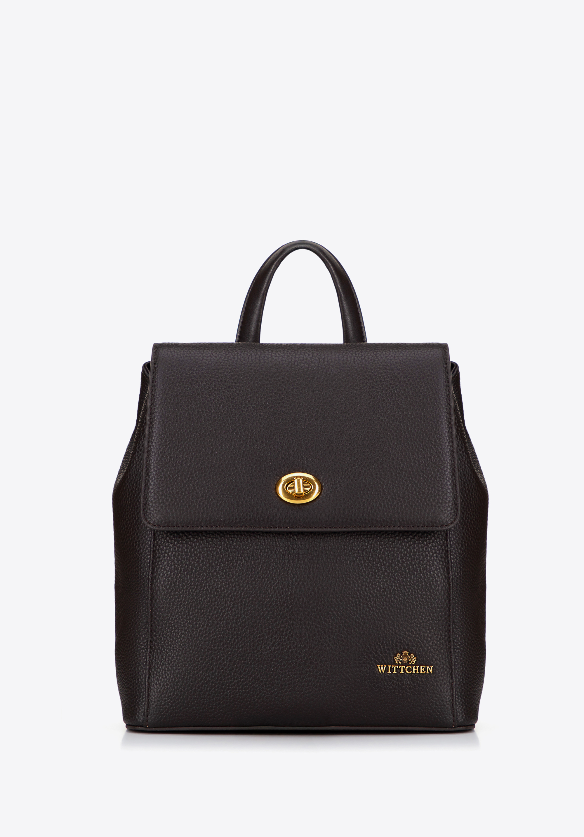 Damen-Rucksack aus Leder mit rechteckiger Klappe, dunkelbraun, 100-4E-225-4, Bild 1