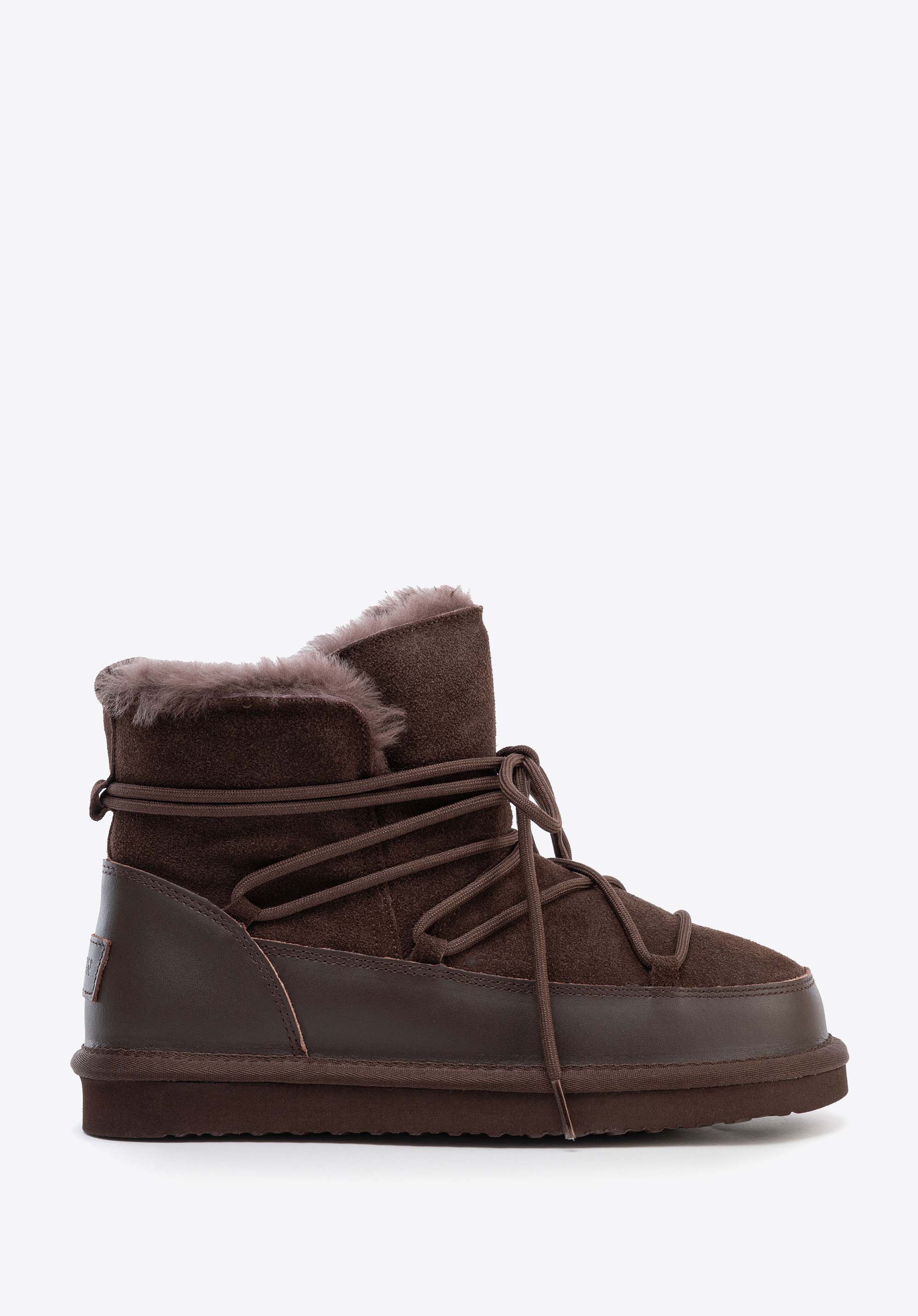 Damen-Schneestiefel aus Wildleder mit Futter aus Schafwolle, dunkelbraun, 103-D-852-4-37, Bild 1