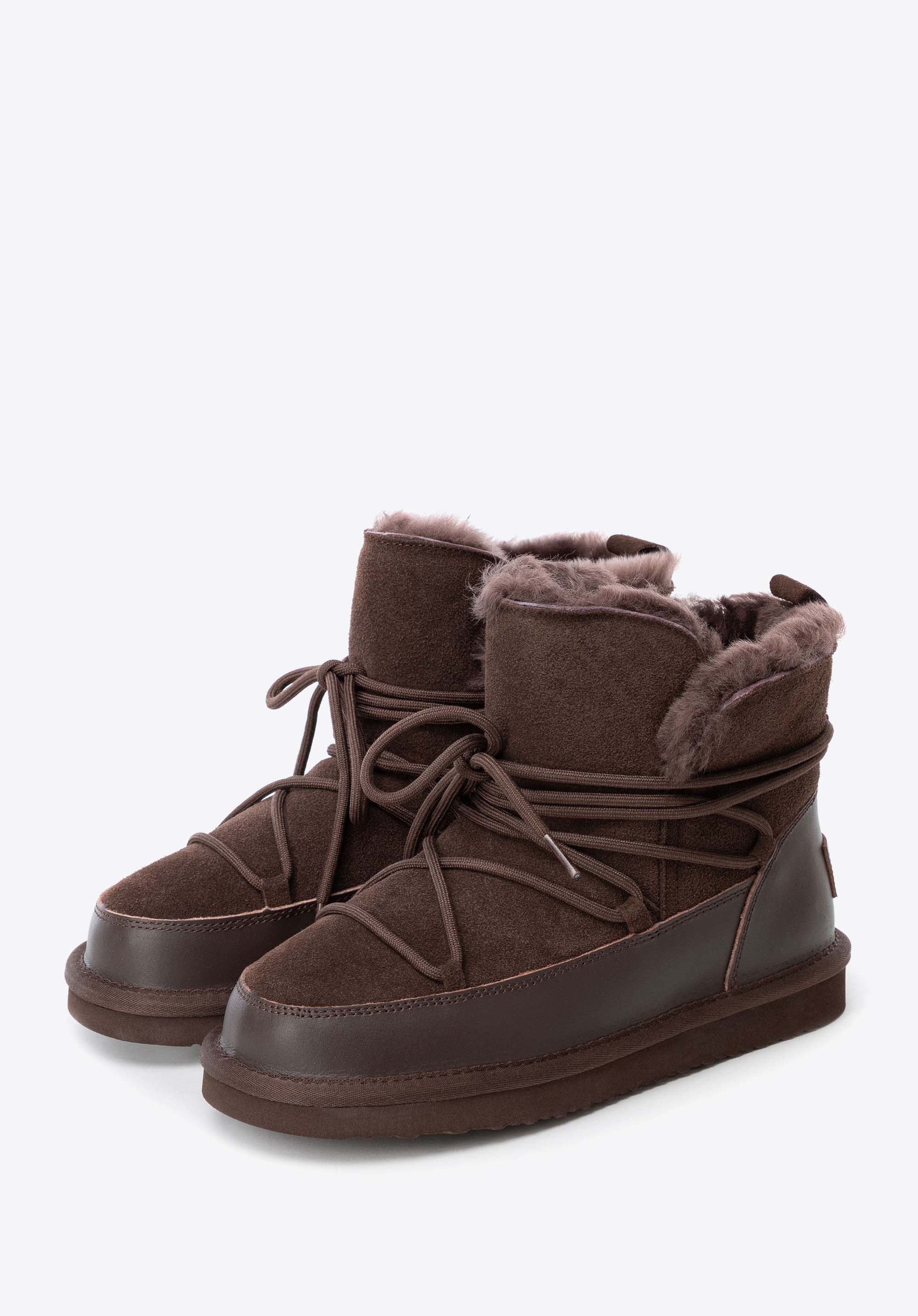 Damen-Schneestiefel aus Wildleder mit Futter aus Schafwolle, dunkelbraun, 103-D-852-4-39, Bild 1