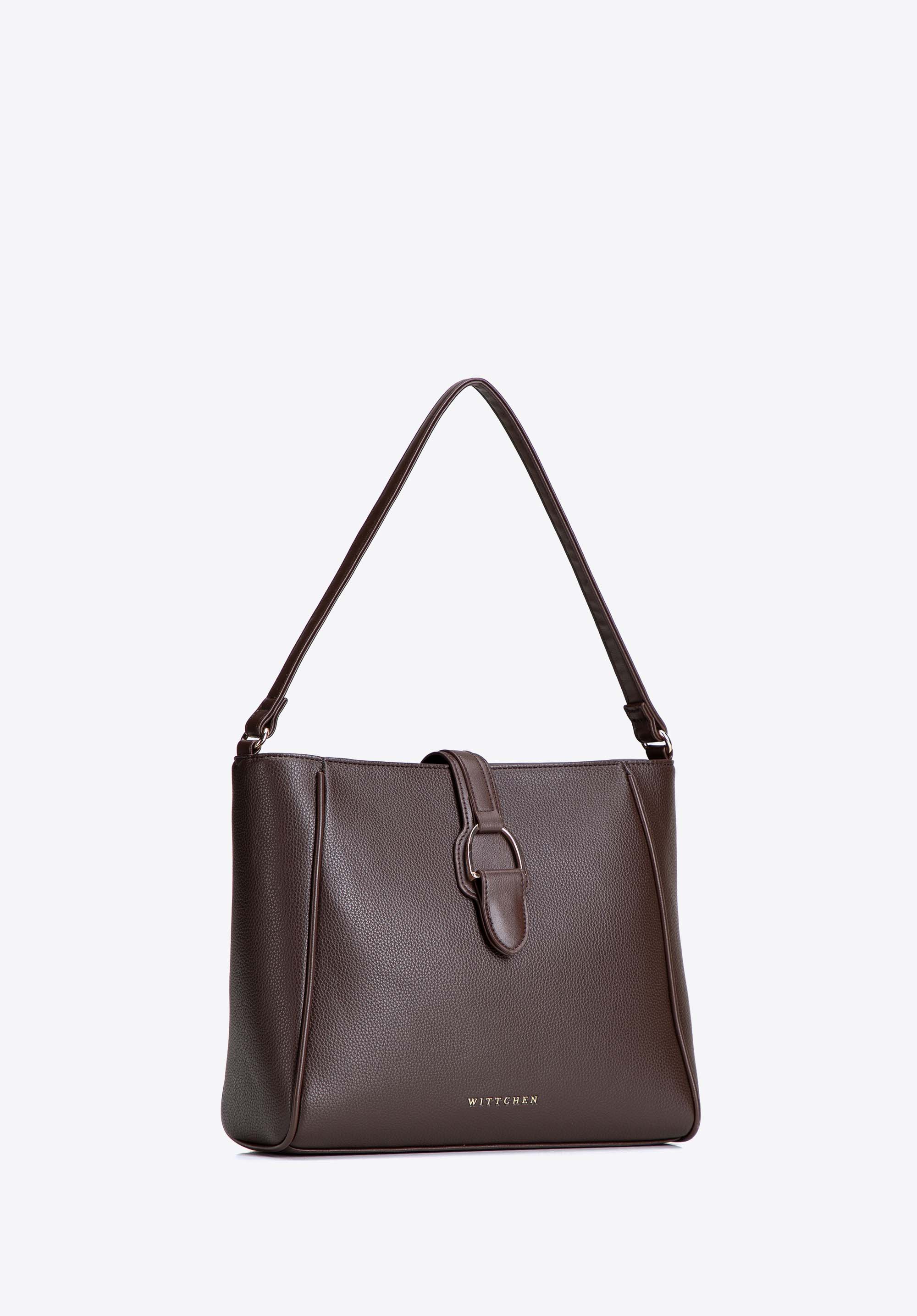Damen-Schultertasche mit dekorativem Verschluss, dunkelbraun, 103-4Y-512-4, Bild 1