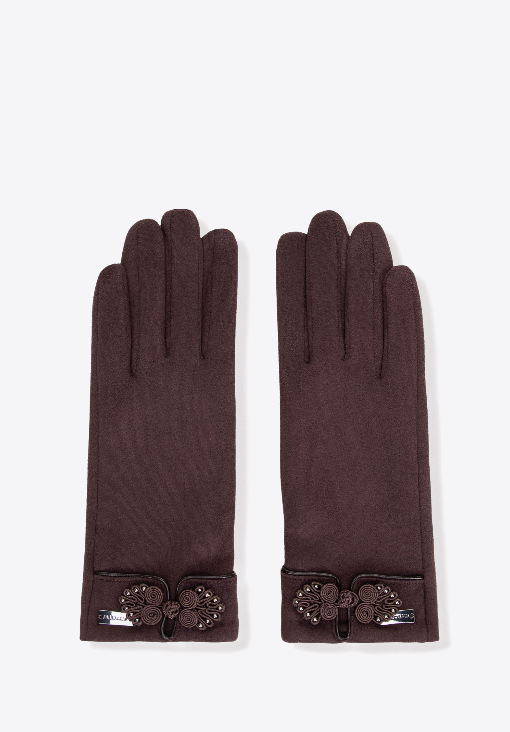 Damenhandschuhe mit dekorativem Detail, dunkelbraun, 39-6P-058-4-M_L, Bild 1