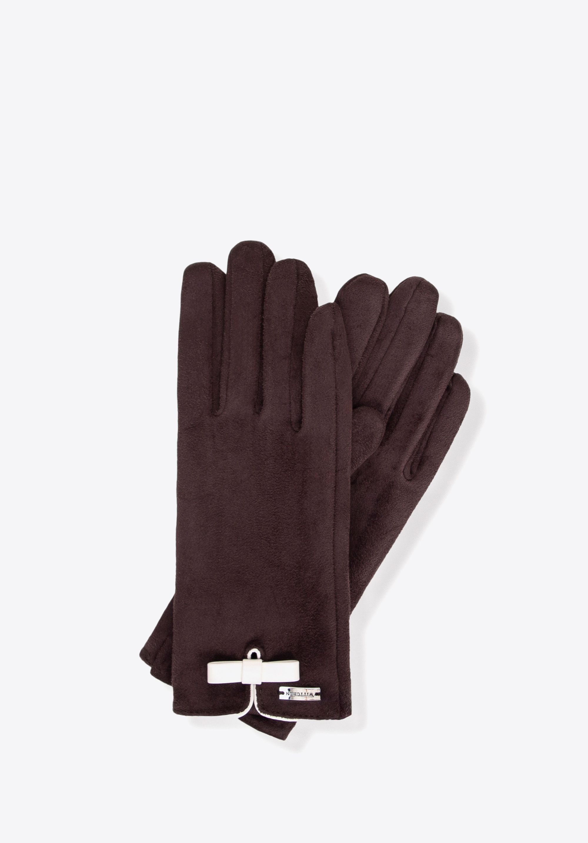 Damenhandschuhe mit kleinem Schleifendetail, dunkelbraun, 39-6P-048-4-S_M, Bild 1