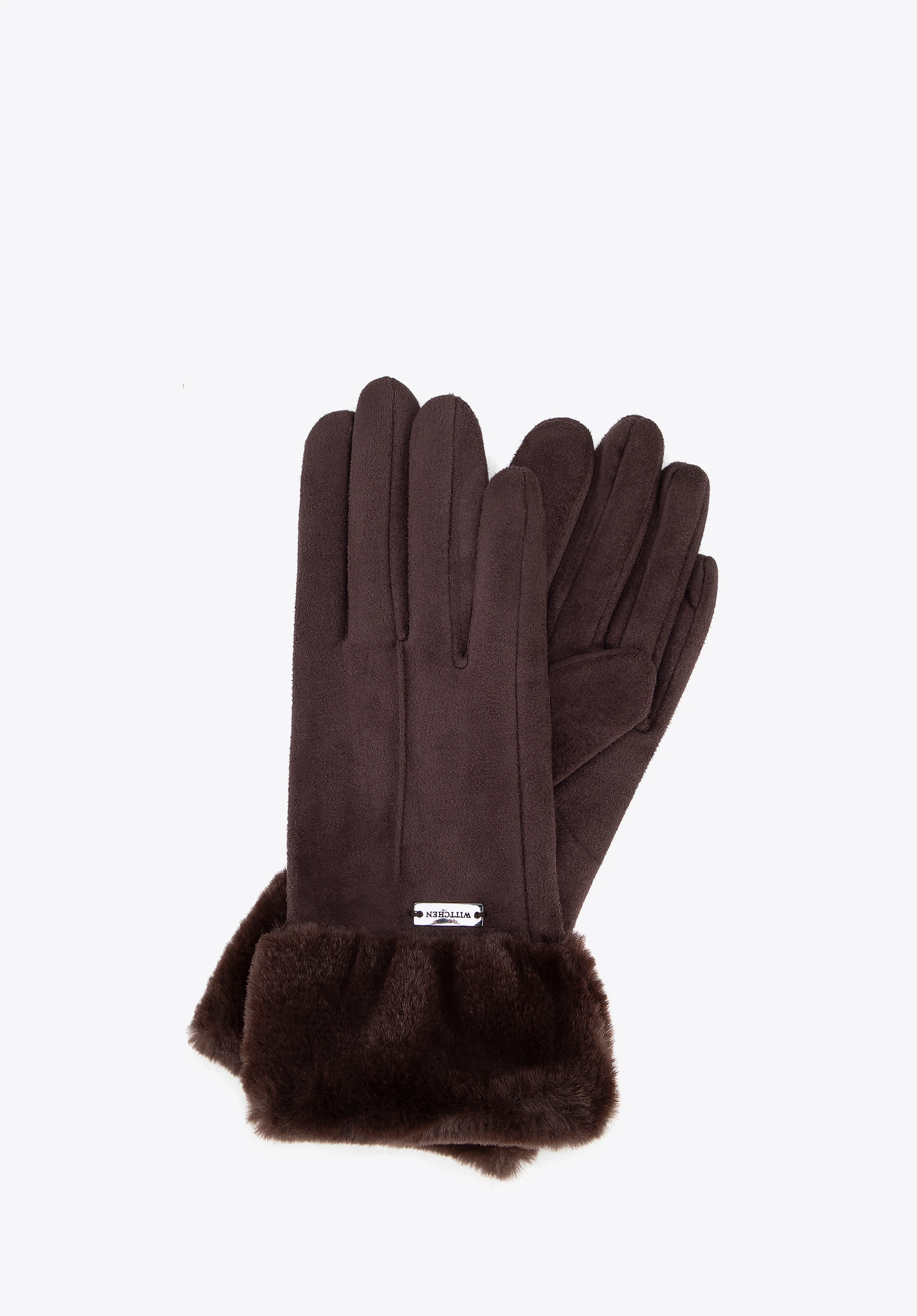 Damenhandschuhe mit Kunstfellbündchen, dunkelbraun, 39-6P-010-B-M/L, Bild 1