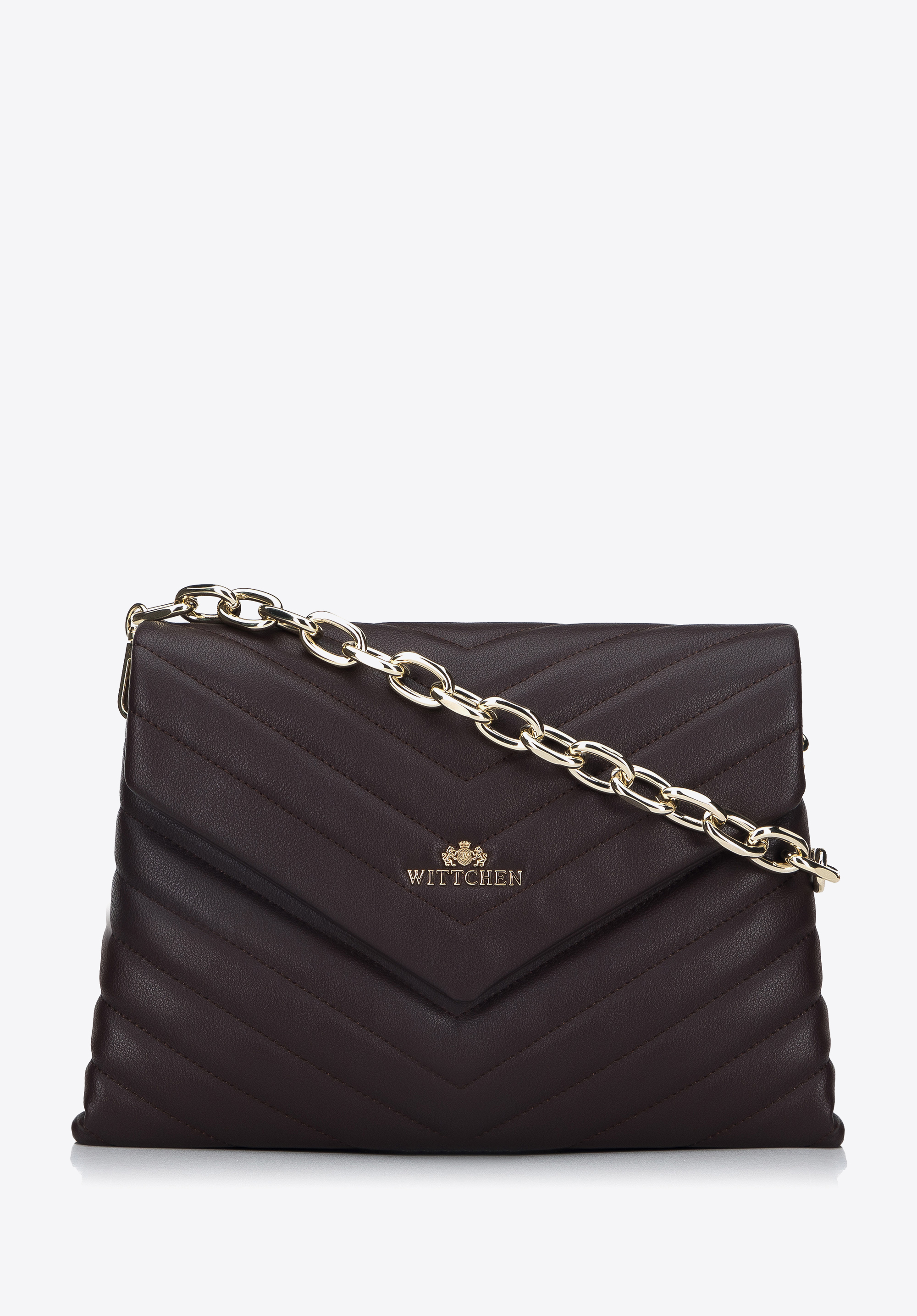 Damenhandtasche aus gestepptem Leder mit trapezförmiger Kette