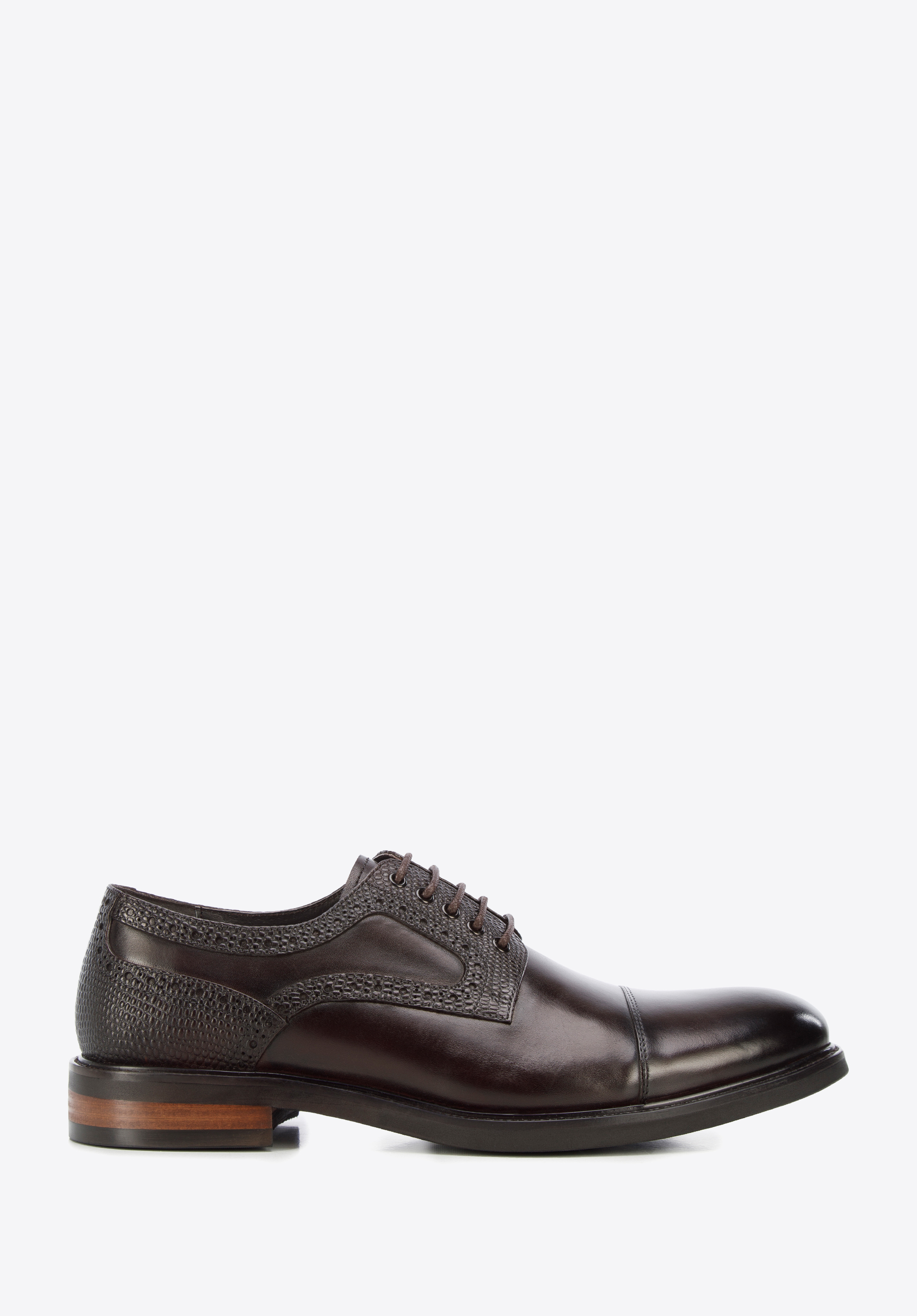 Derby-Schuhe aus Leder mit Einsatz in Lizard-Optik, dunkelbraun, 96-M-701-4-45, Bild 1