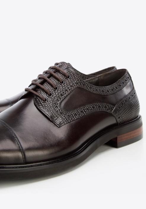 Derby-Schuhe aus Leder mit Einsatz in Lizard-Optik, dunkelbraun, 96-M-701-5-42, Bild 7