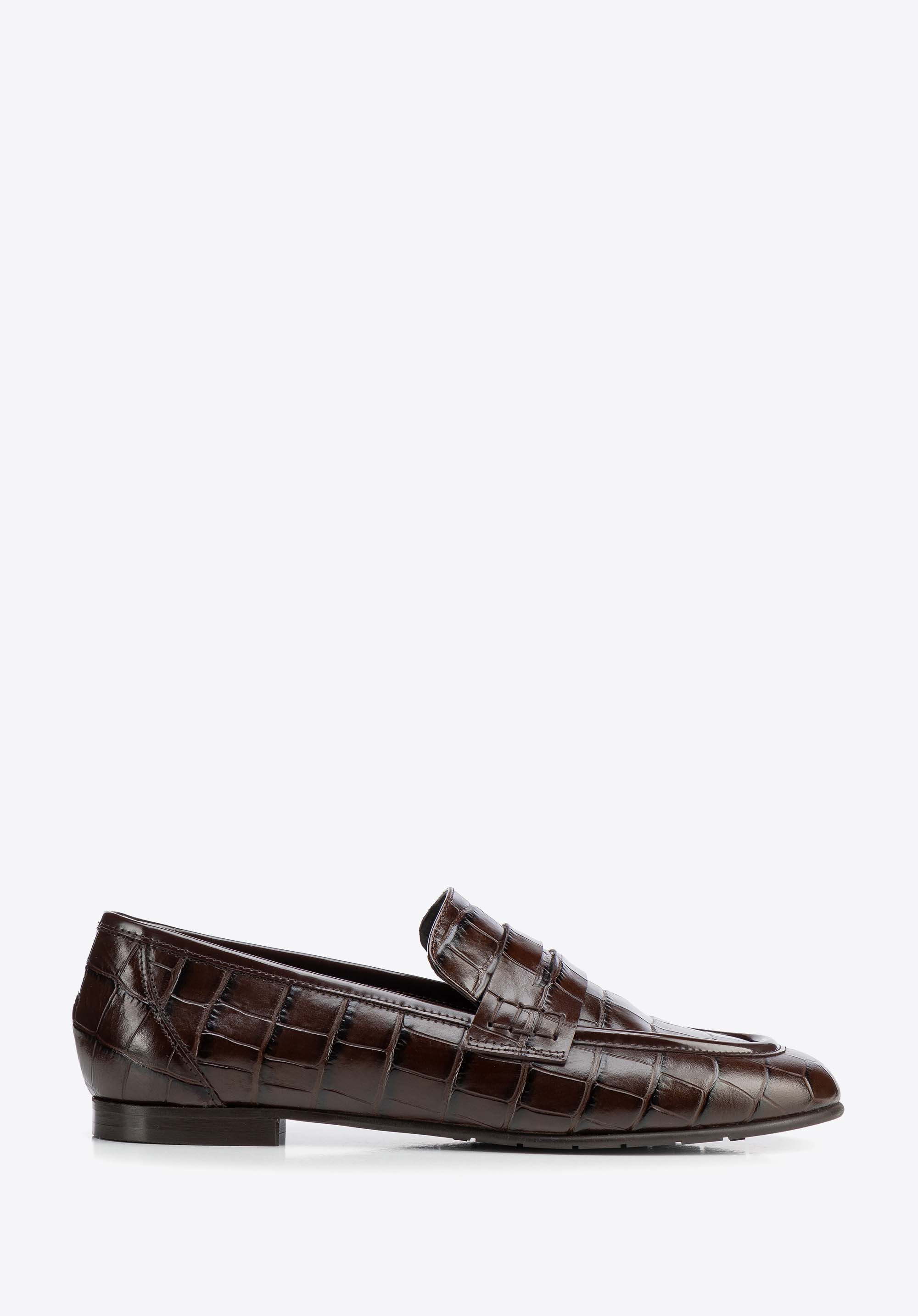 Elegante Damen-Loafer aus Leder mit Krokodilprägung, dunkelbraun, 103-D-100-4-35, Bild 1