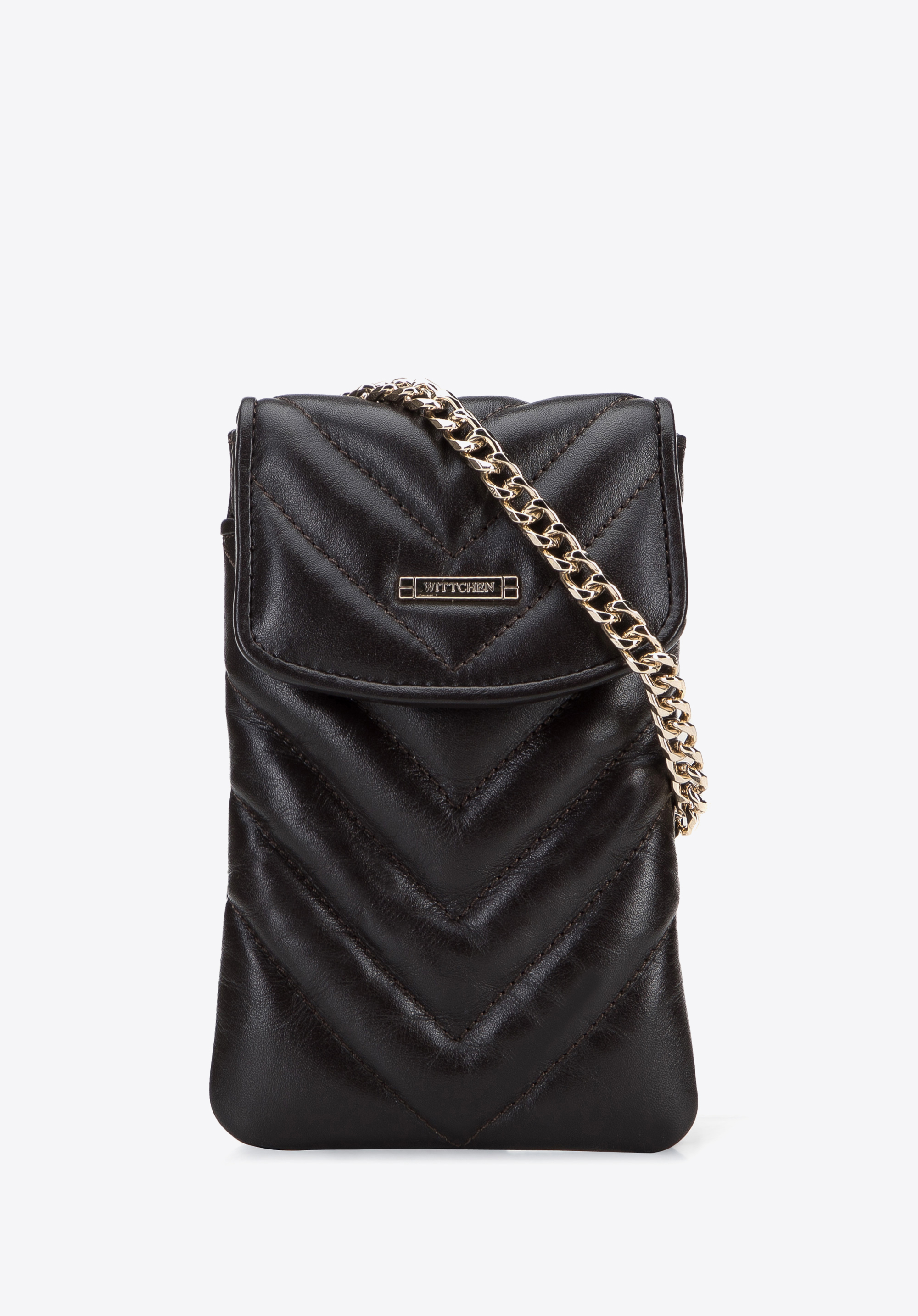 Gesteppte Mini-Tasche aus Leder mit Kette, dunkelbraun, 29-2E-001-44, Bild 1